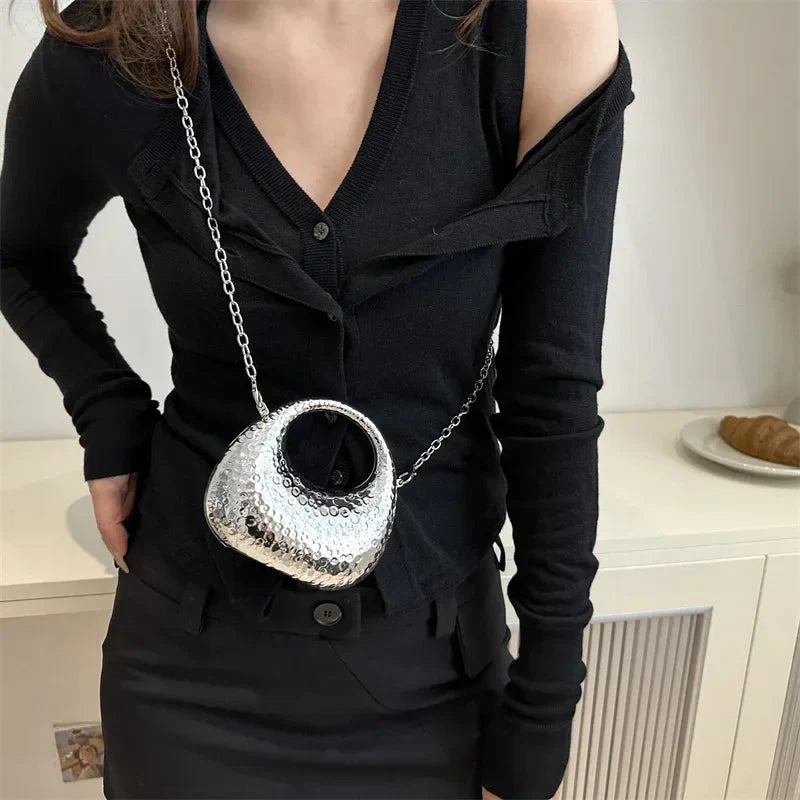 New Gold Silver Fashion Acrylic Moon Women's Handbags.