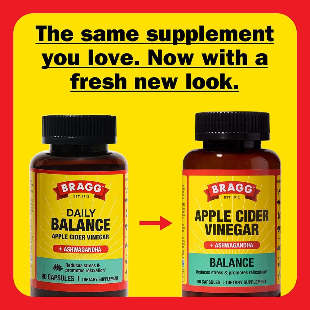Bragg Daily Balance Apple Cider Vinegar & Ashwagandha Capsules, 90 Count