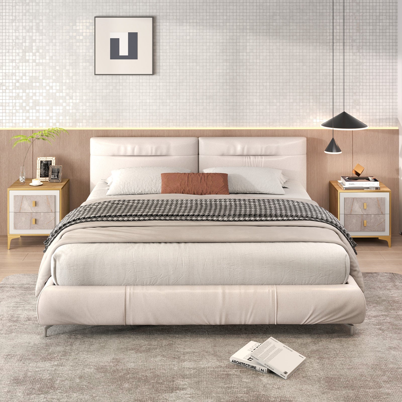 Nightstand with 2 Pull-out Drawers for Living Room Bedroom
