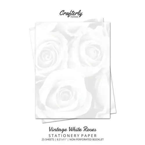 Vintage White Roses Stationery Paper: Cute Letter Writing Paper for Home, Office, 25 Count, Floral Print - Paperback