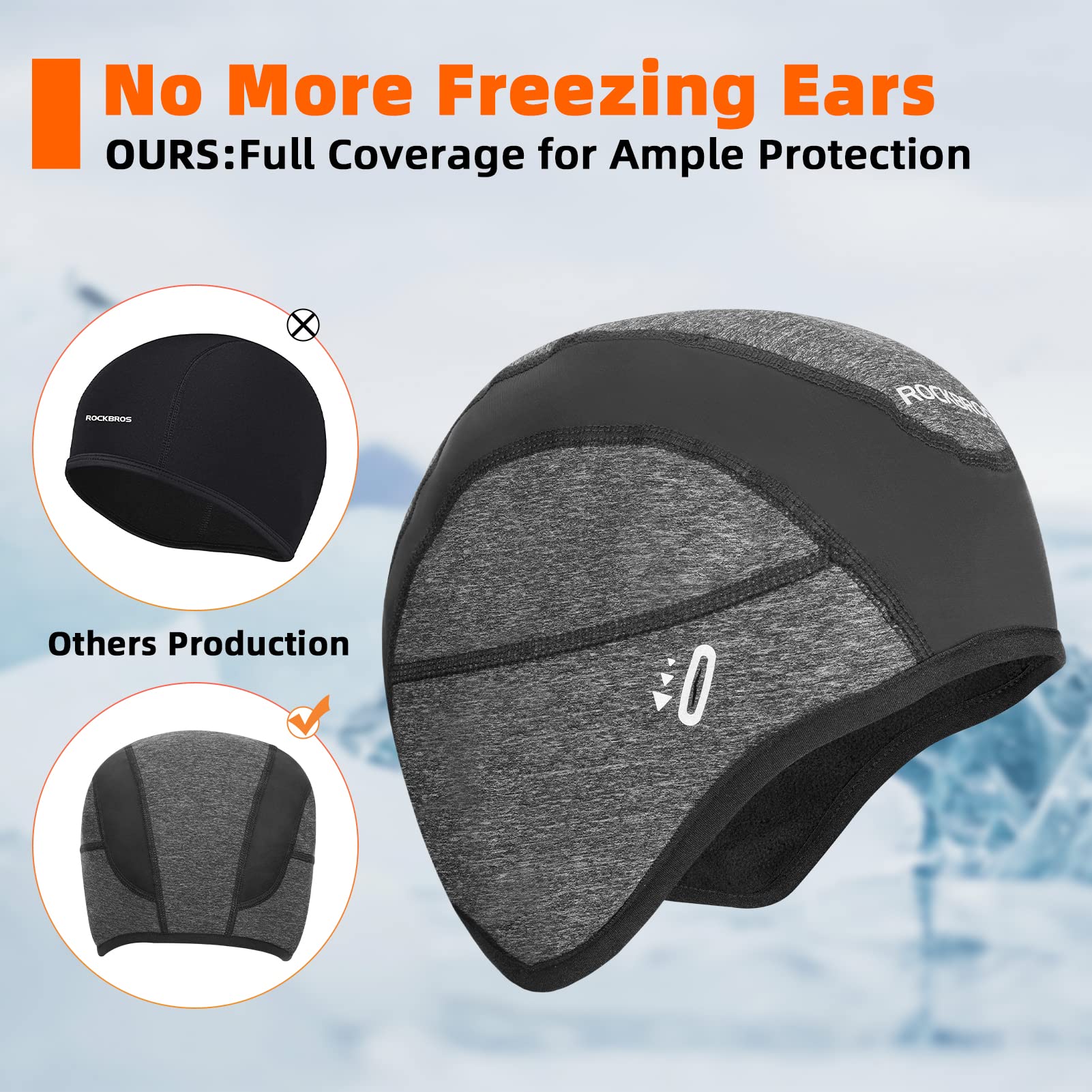 ROCKBROS Winter Cycling Caps for Men Women Windproof Hat with Sun Visor Under Helmet Liner
