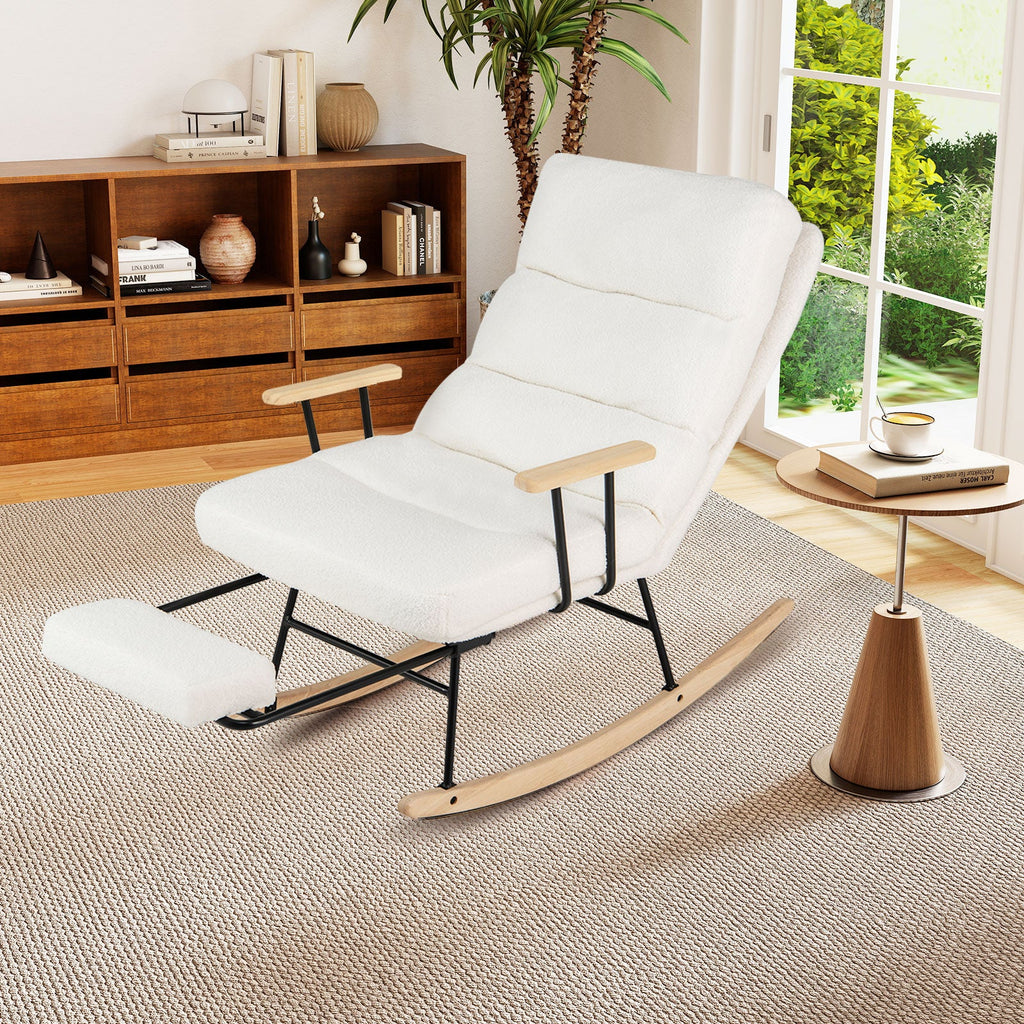 Nursery Rocking Chair Teddy Velvet Upholstered Rocking Chair-White