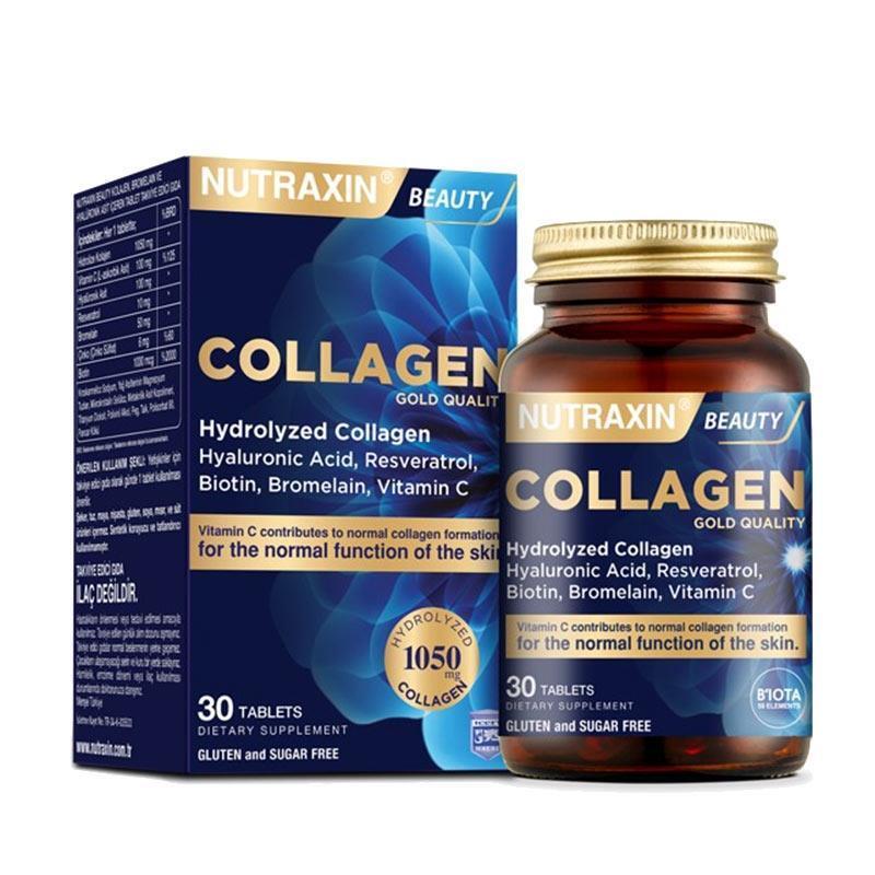 Nutraxin Collagen Beauty Dietary Supplement - Hydrolyzed Collagen, Resveratrol, Hyaluronic Acid - 30 Tablets