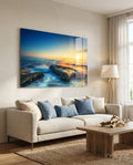 Silky Waves Over Boulders Glass Wall Art