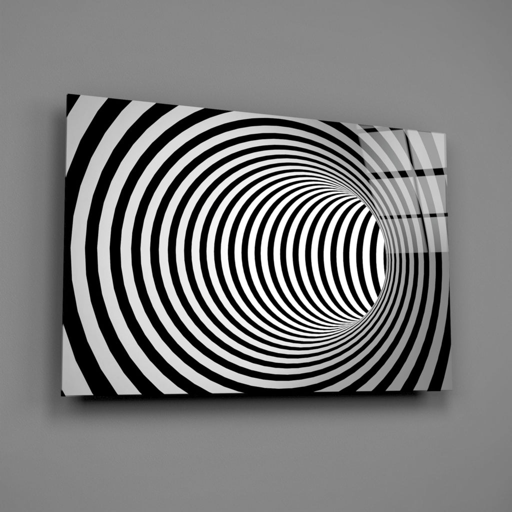 Wide Black And White Wormhole Illusion Glass Wall Art