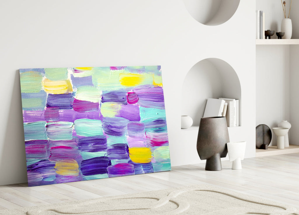 Pastel Purple Brushstroke Grid Glass Wall Art