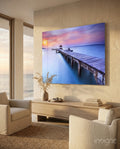 Violet Sunrise Wooden Pier Glass Wall Art
