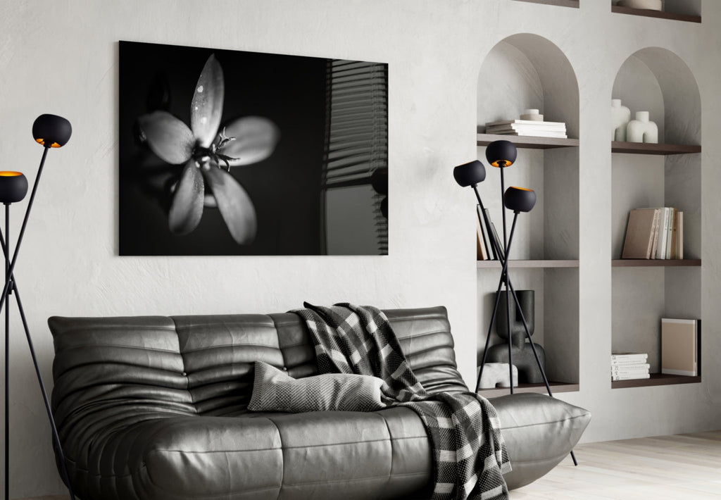 Dark Moody Dewdrop Flower Glass Wall Art