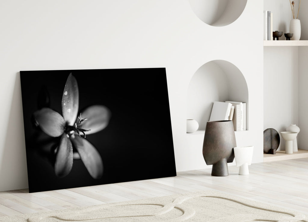 Dark Moody Dewdrop Flower Glass Wall Art