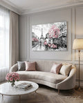 Gray Paris Street Pink Umbrella Couple Glass Wall Art