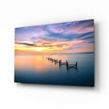 Purple Dusk Pier Posts Glass Wall Art