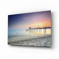 Pastel Dawn Sandy Beach Pier Glass Wall Art