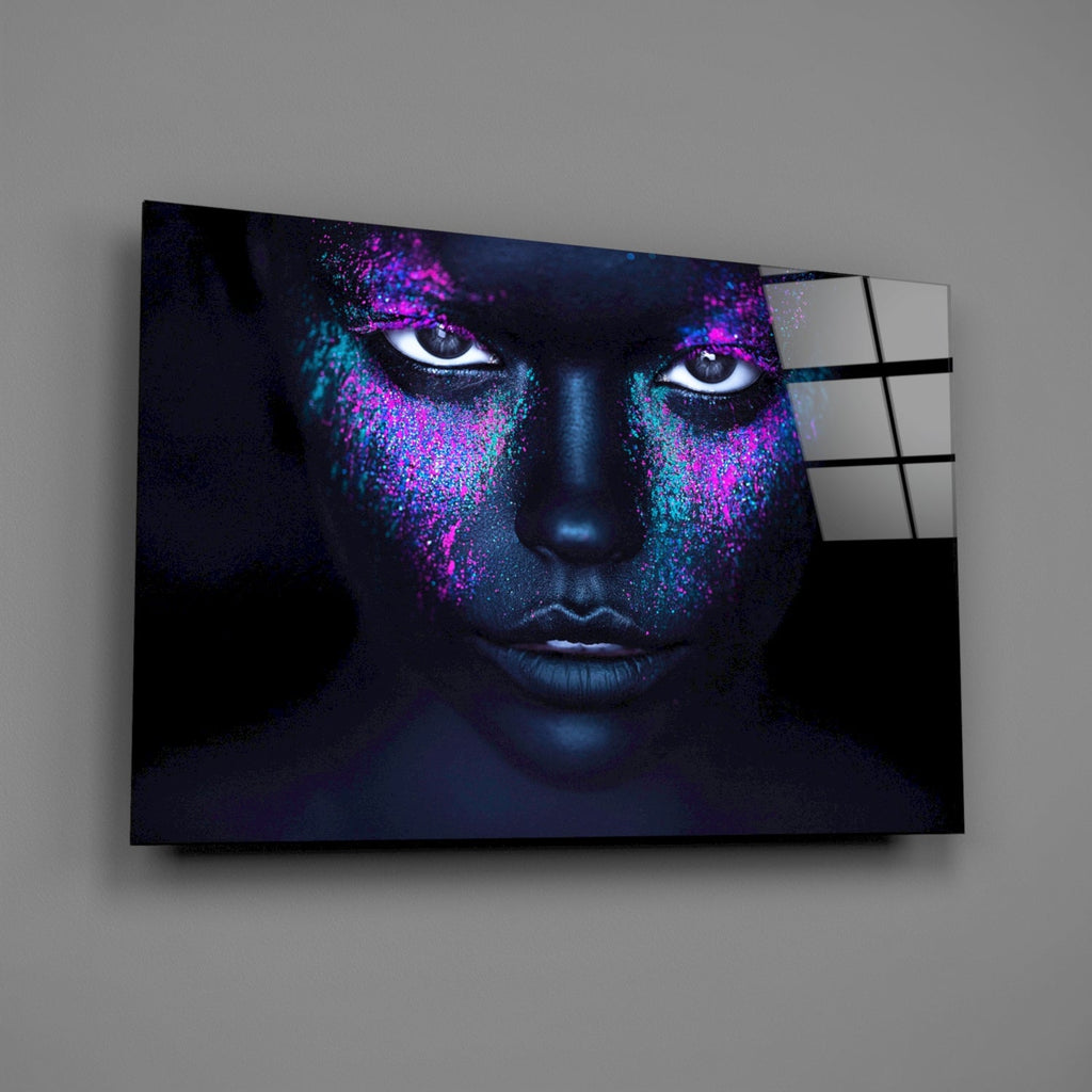 Pink Teal Powder Dark Woman Glass Wall Art
