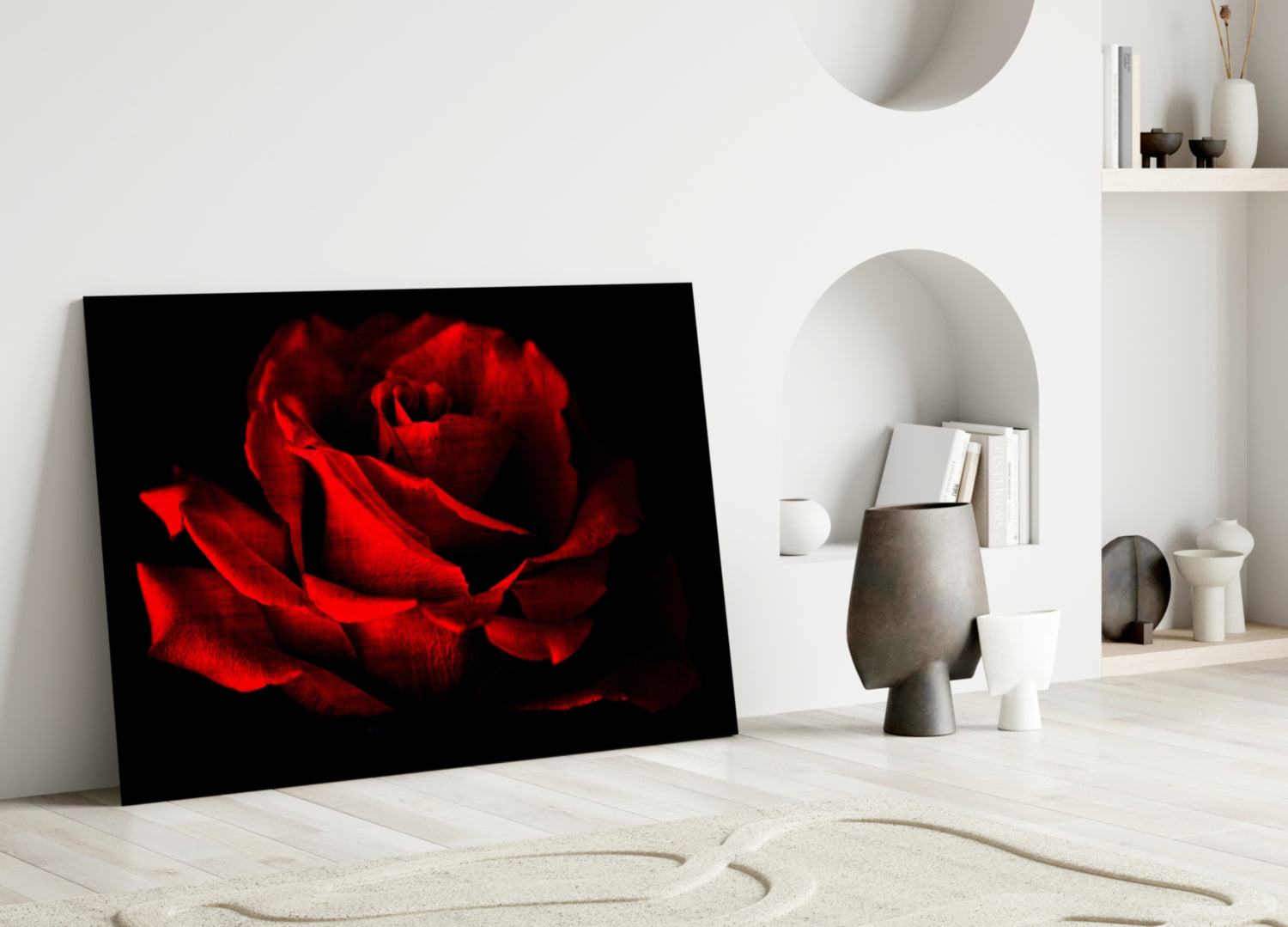 Glowing Red Rose Close Up Glass Wall Art