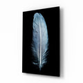 Single Blue Gray Quill Feather Glass Wall Art