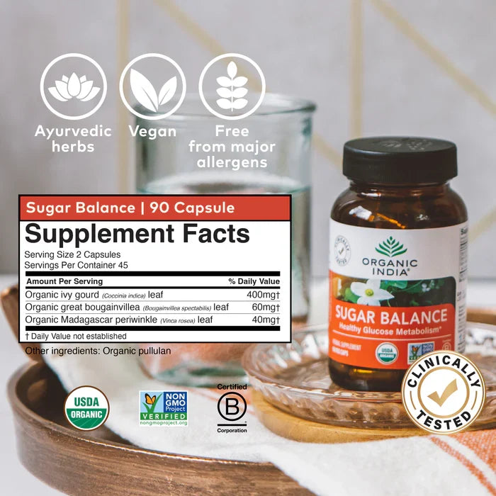 Organic India Sugar Balance Supplement, 90 Vegetarian Capsules.