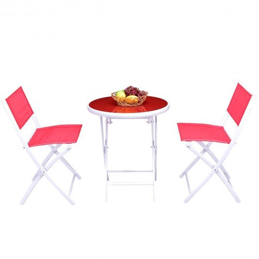 3 Pieces Patio Folding Bistro Set for Balcony or Outdoor Space-Black