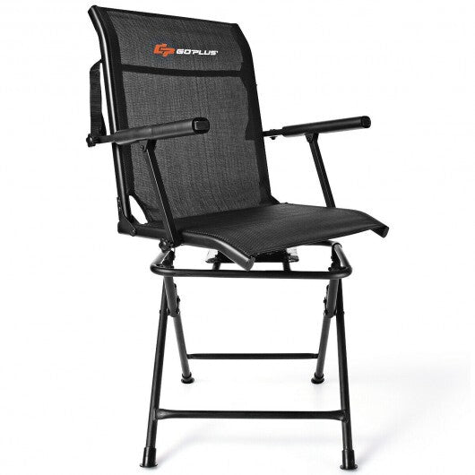 Foldable Swivel Patio Chair with Armrest and Mesh Back-Black