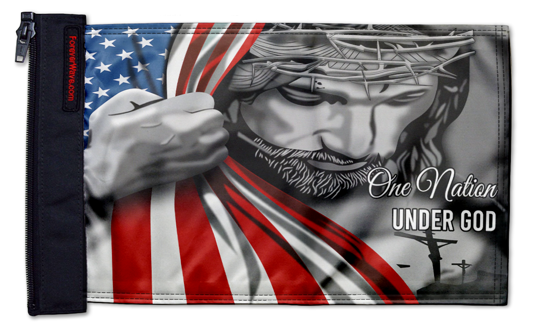 One Nation 12"x18" Forever Wave Flag for Jeep Wrangler CJ-7 and CJ-8 1976-1986