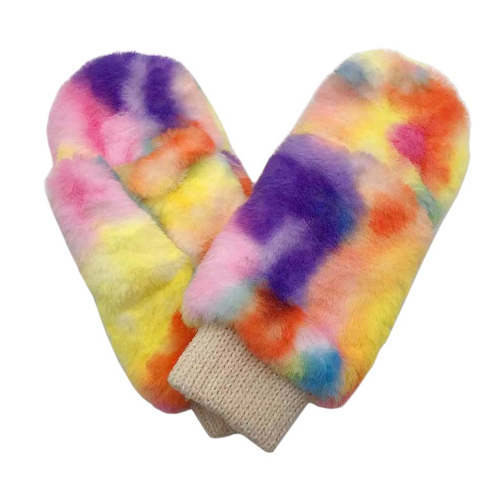 Tie Dye Faux Fur Mittens