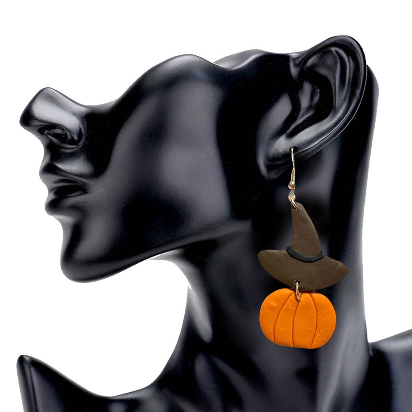 Witch Hat Pumpkin Polymer Clay Dangle Earrings