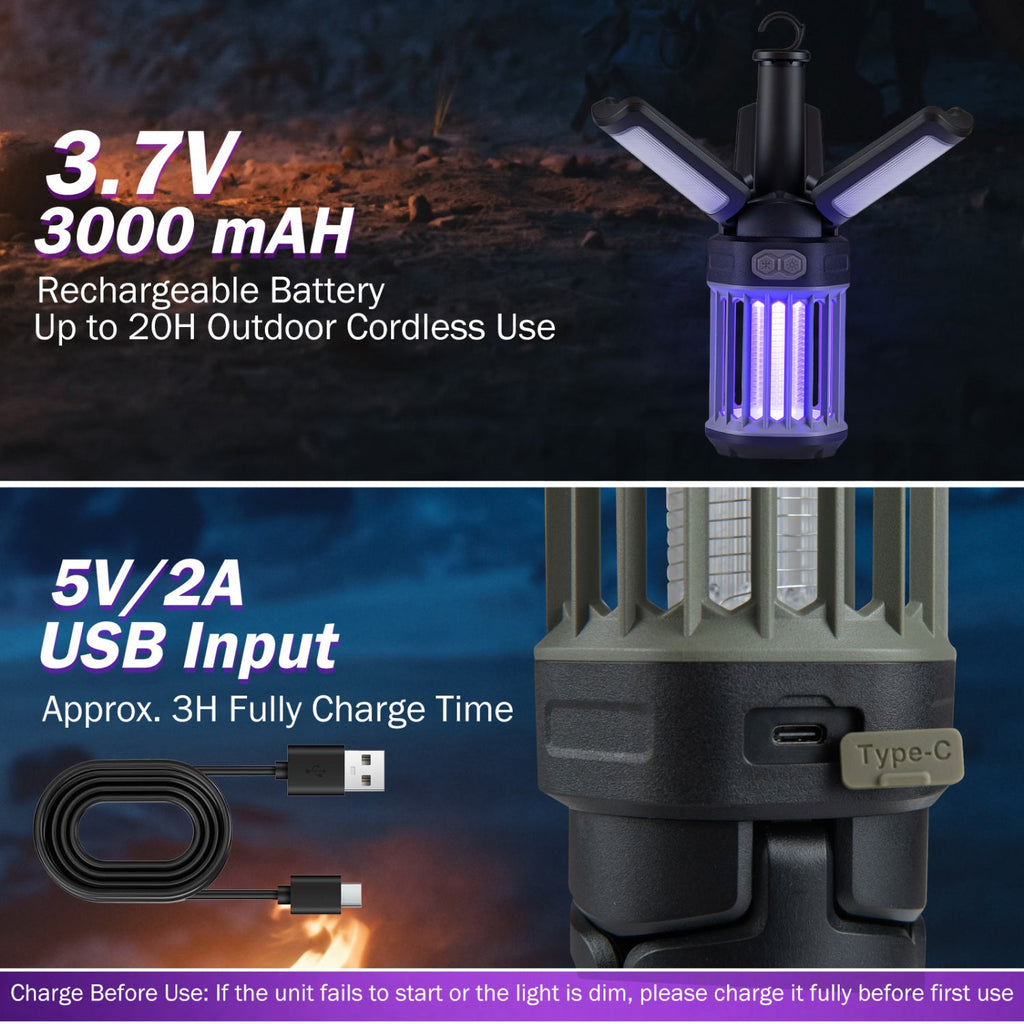 Outdoor Bug Zapper with Foldable Camping Lantern USB-C Rechargeable Electric Mosquito Killer