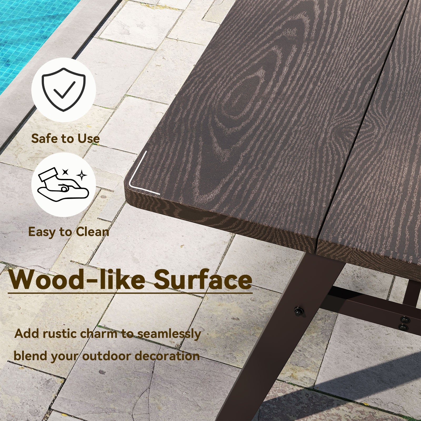 Outdoor Dining Tale for 6 with 1.93 Inch Umbrella Hole for Garden-Dark Brown