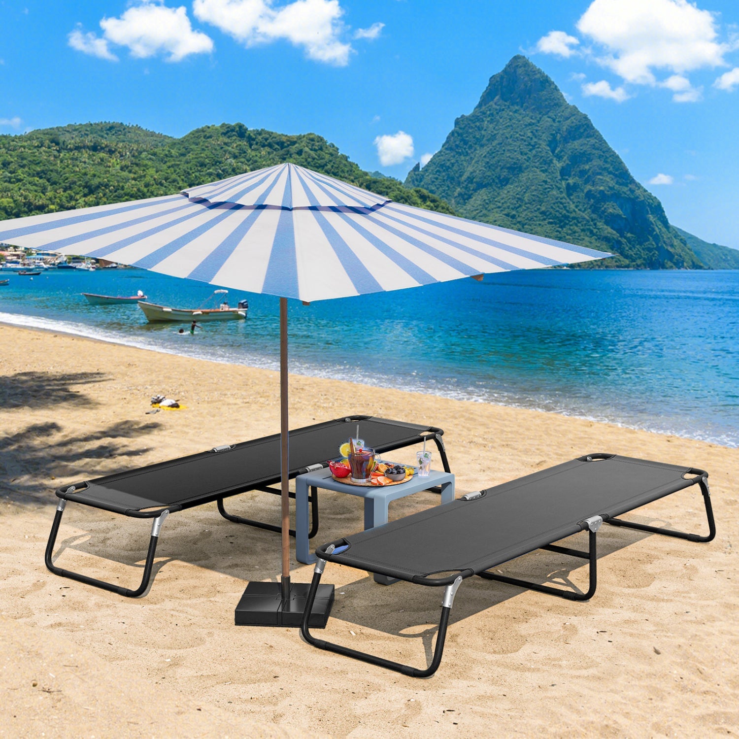 Outdoor Folding Camping Bed for Sleeping Hiking Travel-Black