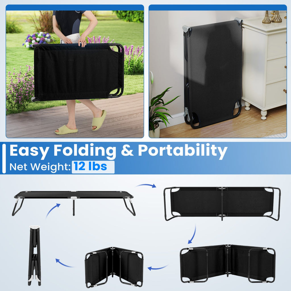 Outdoor Folding Camping Bed for Sleeping Hiking Travel-Black