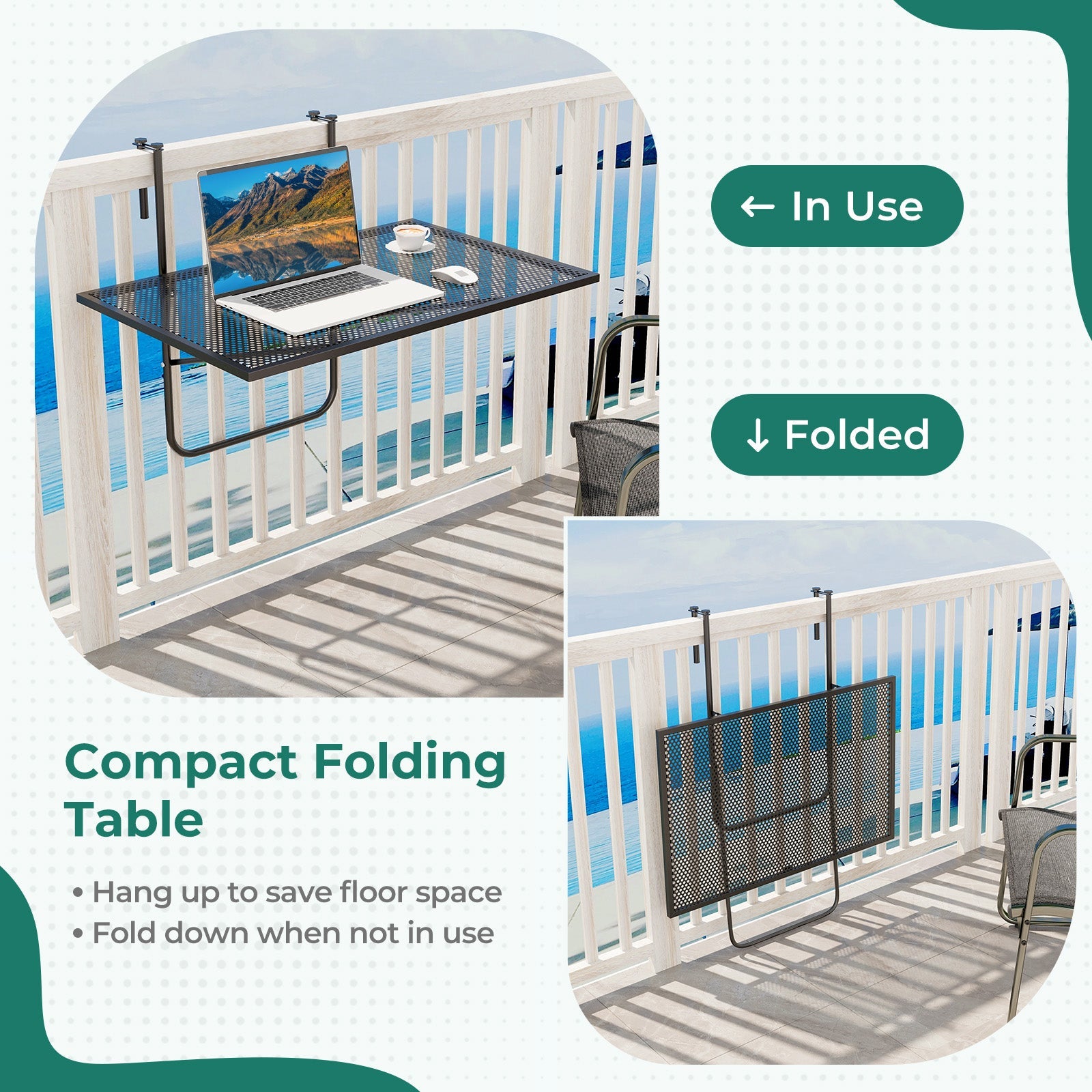 Outdoor Folding Hanging Table with Metal Frame-Black