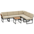 6 Piece Outdoor Sectional Sofa Set Metal Conversation Set with Cushions-Beige