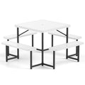 Outdoor Square Picnic Table Bench Set for 4-8 People with Umbrella Hole