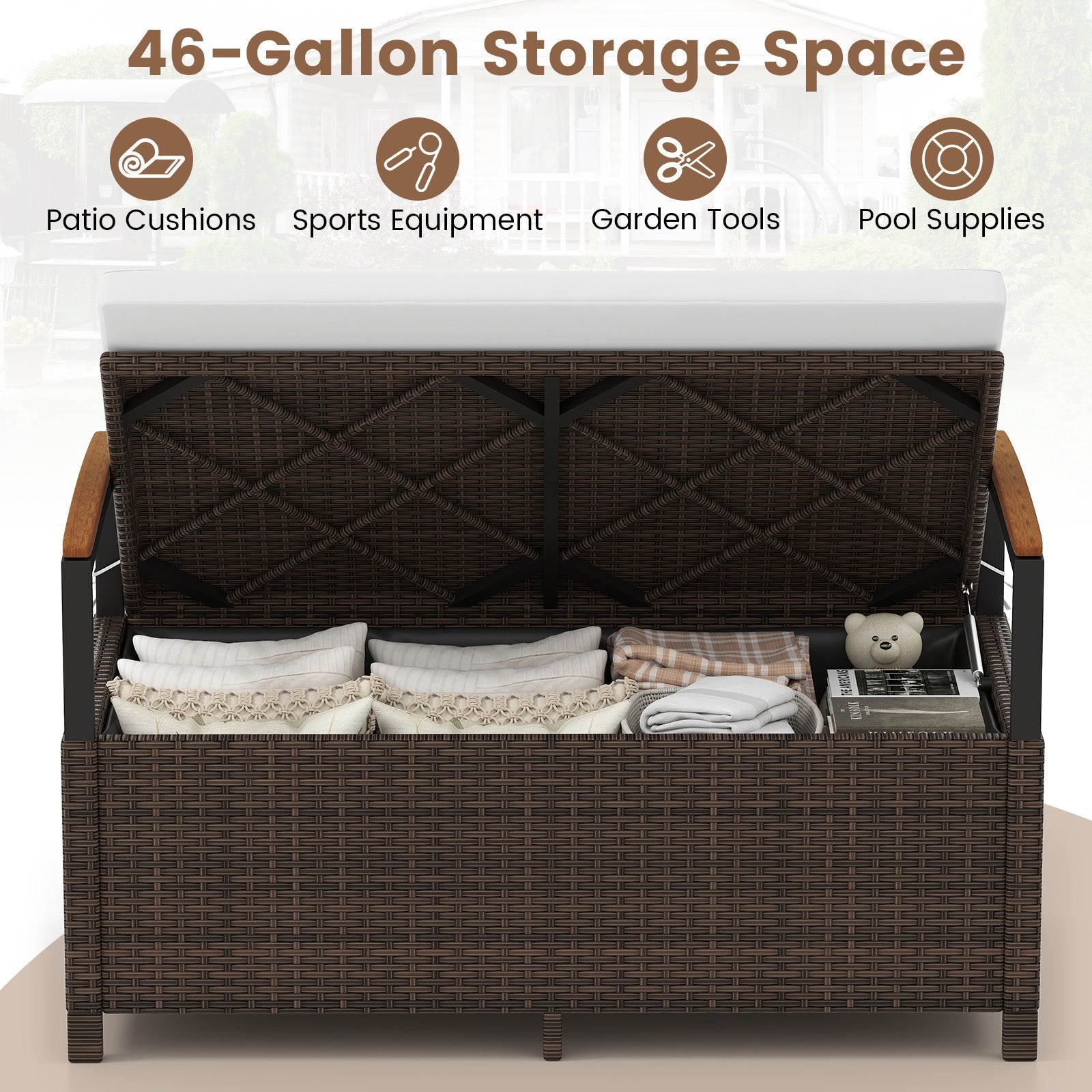 Outdoor Storage Bench Deck Box Patio Furniture with Cushion-White