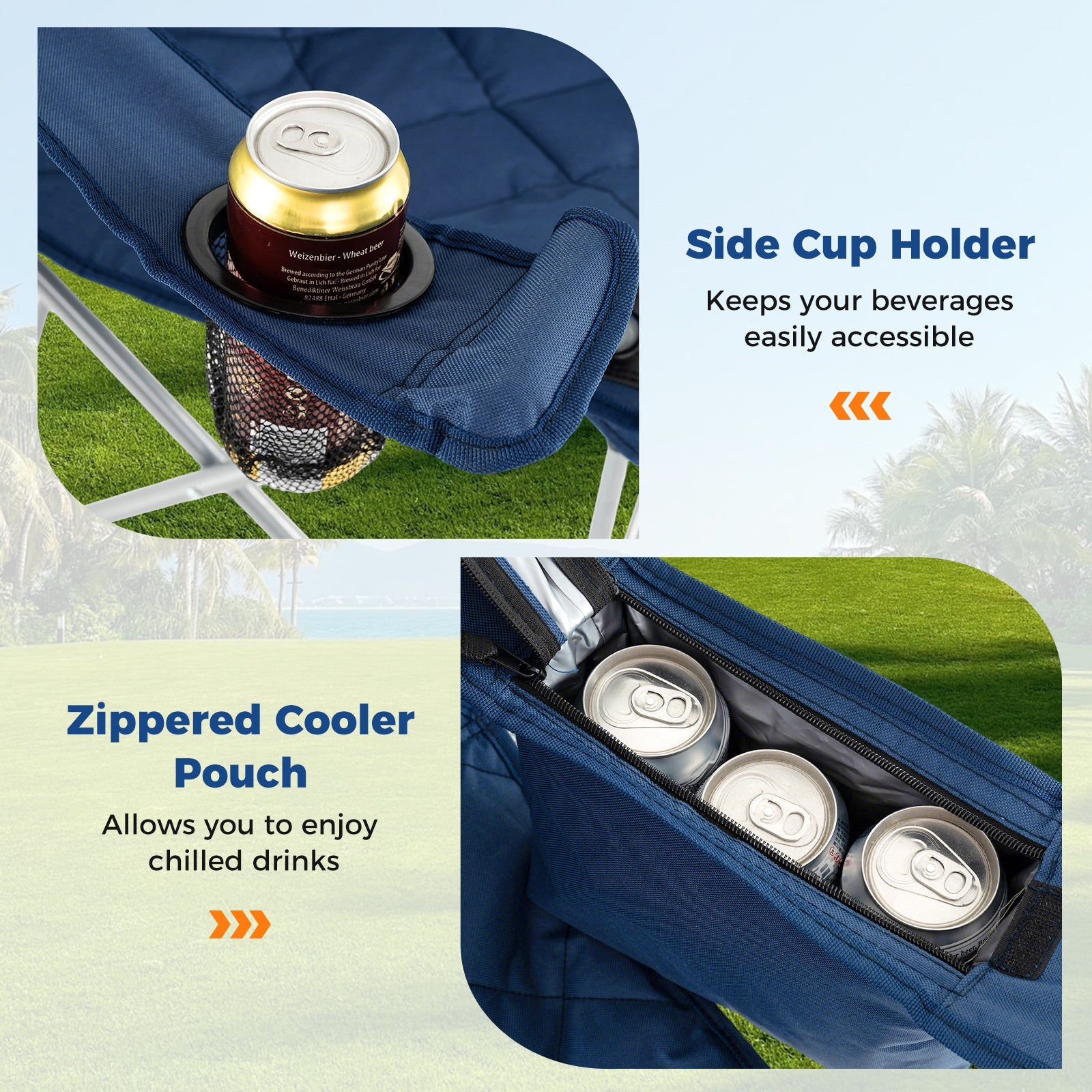 Oversized Camping Chairs Outdoor Folding Chair with Cooler Pouch and Cup Holder