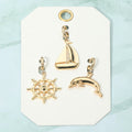 3PCS - Metal Ship Wheel Sailboat Dolphin Pendant Charm Set