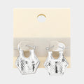 14K White Gold Dipped Abstract Metal Pin Catch Earrings