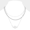Rhinestone Centered Metal Rhombus Pendant Triple Layered Necklace