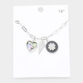 Rhinestone Embellished Abalone Heart Triangle Quatrefoil Pendant Necklace