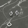 Stainless Steel Stone Pave Open Quatrefoil Pendant Necklace