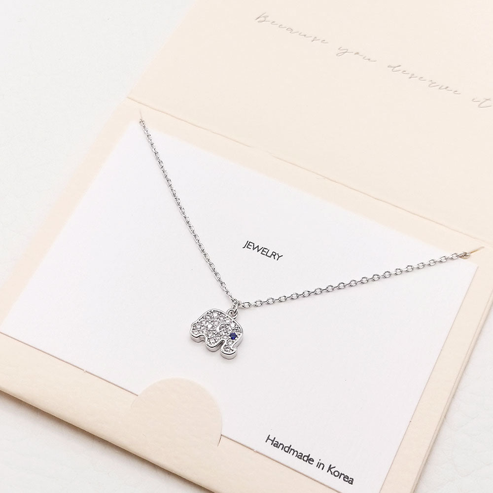 CZ Embellished Metal Elephant Pendant Necklace