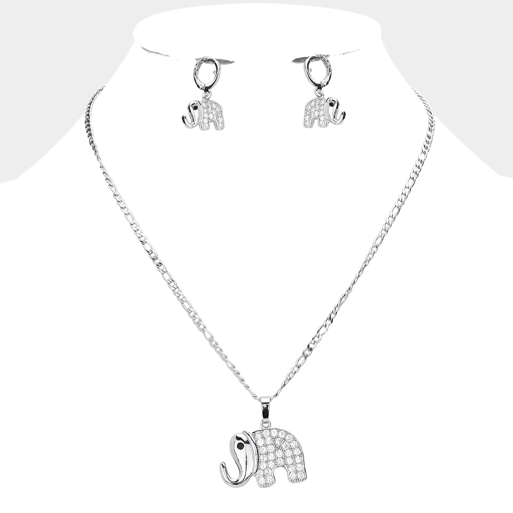 CZ Embellished Elephant Pendant Necklace