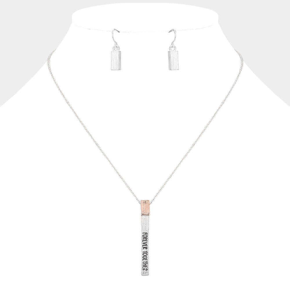 "Forever Together" Metal Bar Pendant Necklace