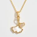14k Gold Dipped CZ Stone Paved Mother of Pearl Ginkgo Leaf Pendant Necklace