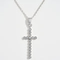 White Gold Dipped CZ Stone Bezel Cross Pendant Necklace