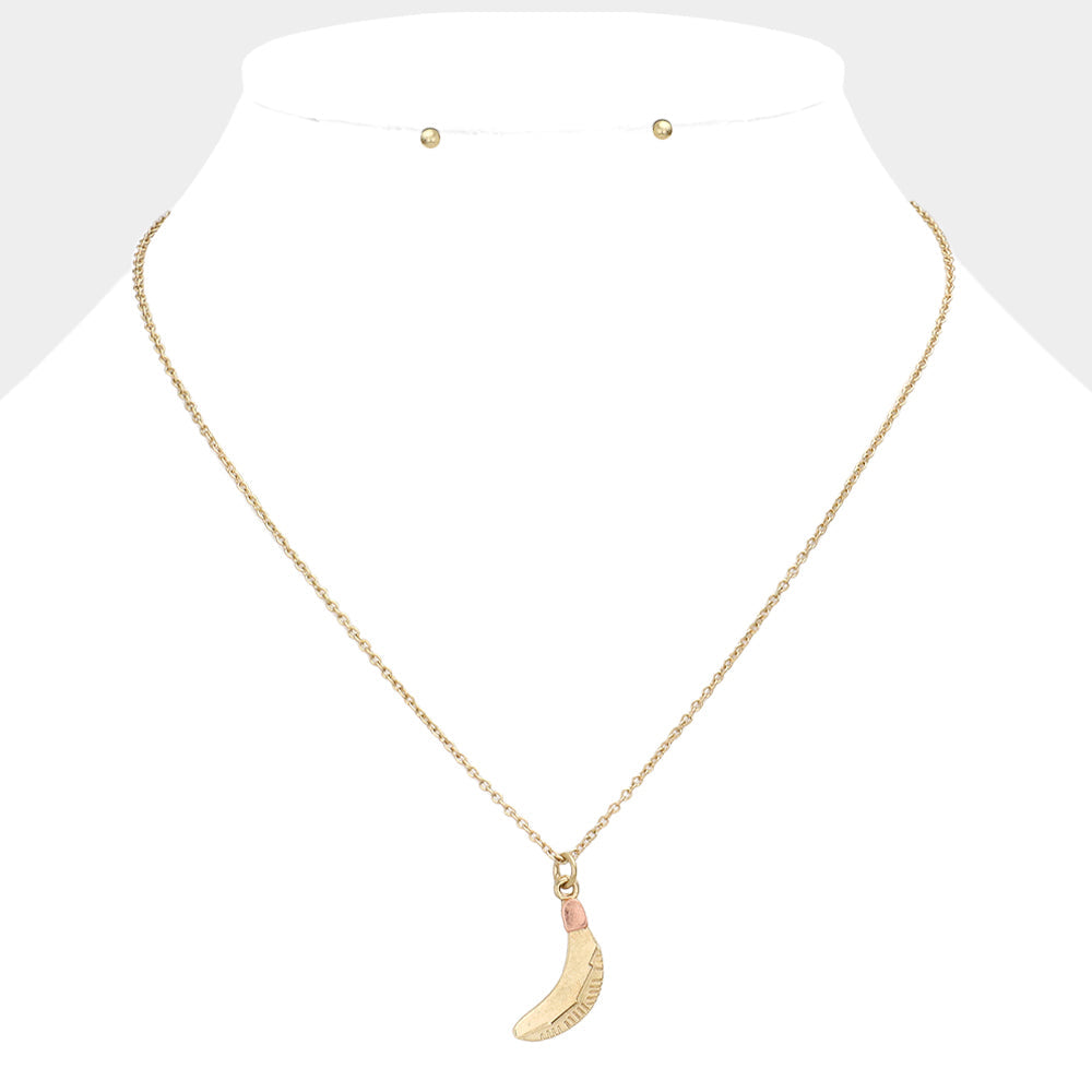 Two Tone Metal Banana Pendant Necklace