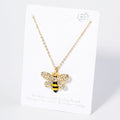 Crystal Rhinestone Paved Enamel Honey Bee Pendant Necklace