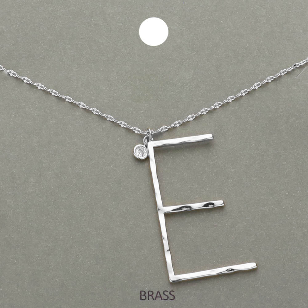 -E- Initial Monogram Brass Metal Pendant Necklace