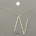 -N- Initial Monogram Brass Metal Pendant Necklace