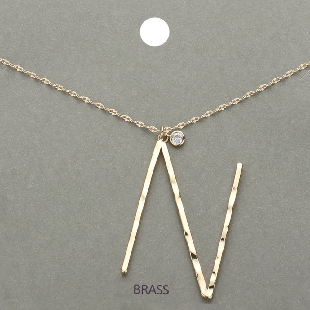 -N- Initial Monogram Brass Metal Pendant Necklace