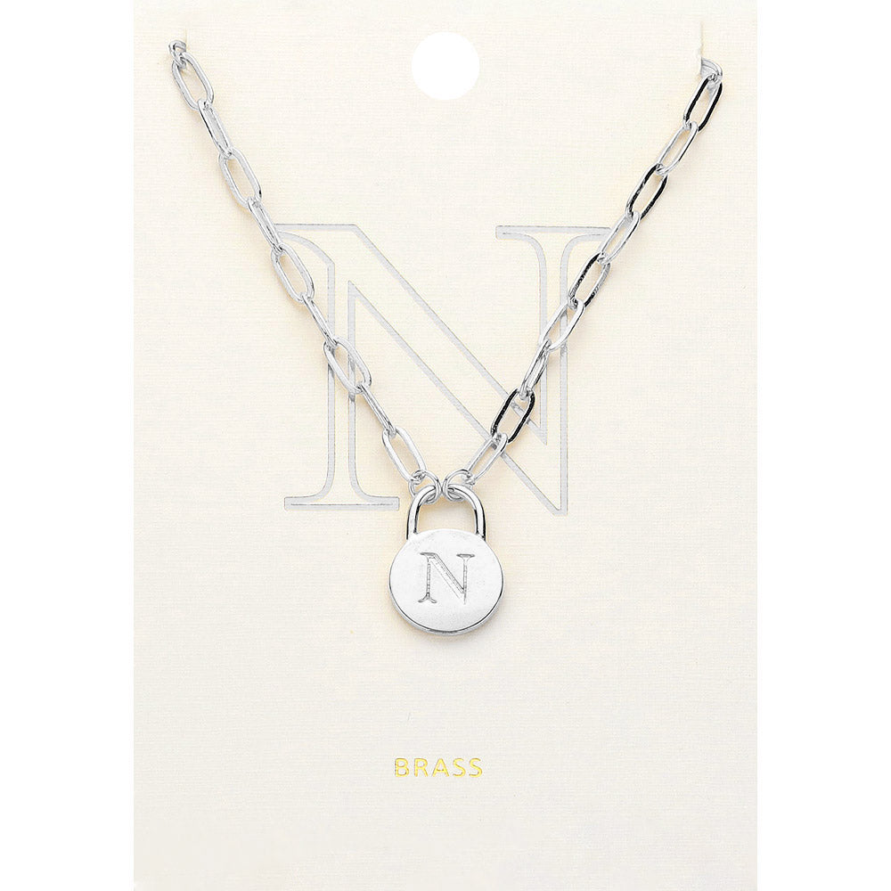 -N- Brass Metal Initial Monogram Lock Pendant Necklace